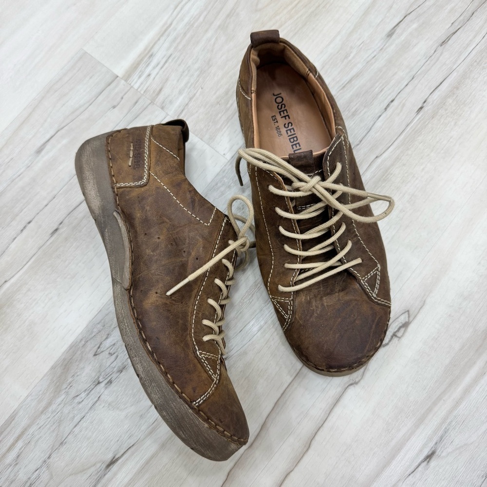 Josef Seibel Womens Fergey Brown Lace Up Flat Casual And Fashion Sneakers Sz 38